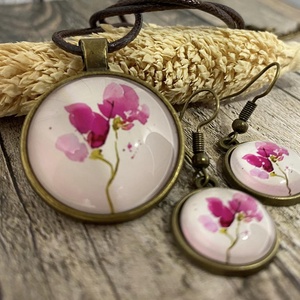 Orchidea virágmintás nyaklánc és fülbevaló (üveglencse) - Meska.hu