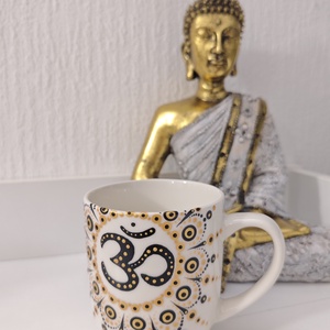 � Kézzel festett Om bögre � arany-fekete mandala mintával (280 ml) - Meska.hu
