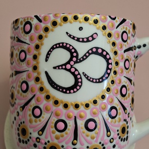 � Kézzel festett Om bögre � arany-fekete-rózsaszín mandala mintával (280 ml) - otthon & életmód - konyhafelszerelés, tálalás - tálalás - bögre & csésze - Meska.hu