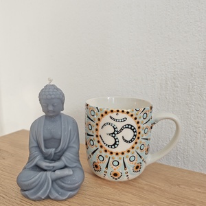 � Kézzel festett Om bögre � arany-fekete-kék mandala mintával (280 ml) - Meska.hu