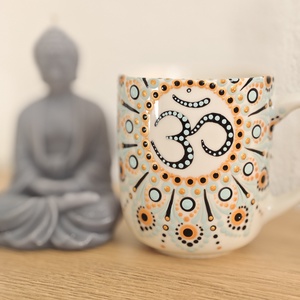 � Kézzel festett Om bögre � arany-fekete-kék mandala mintával (280 ml) - otthon & életmód - konyhafelszerelés, tálalás - tálalás - bögre & csésze - Meska.hu