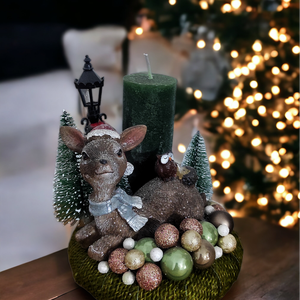 Őzike és apró barátai karácsonyi asztaldísz gyertyával - karácsony - adventi díszek - adventi gyertyadíszek és koszorúdíszek - Meska.hu