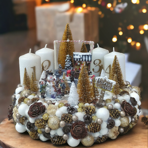 Téli jelenetes adventi koszorú LED világítással  - Meska.hu