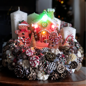 Zenélő, nagyméretű mézis adventi koszorú LED világítással  - karácsony - adventi díszek - adventi gyertyadíszek és koszorúdíszek - Meska.hu