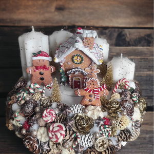 Zenélő, nagyméretű mézis adventi koszorú LED világítással  - karácsony - adventi díszek - adventi gyertyadíszek és koszorúdíszek - Meska.hu