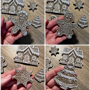 Dekorációs kerámia mézeskalács figurák (1 szett, 5 db) - karácsony - karácsonyi lakásdekoráció - karácsonyfadíszek - Meska.hu