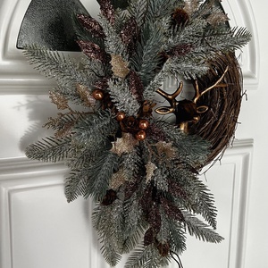 Nagyméretű elegáns téli kopogtató szarvassal - karácsony - karácsonyi lakásdekoráció - karácsonyi ajtódíszek - Meska.hu