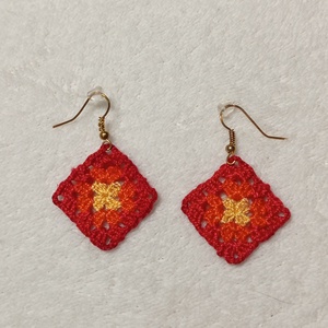 Horgolt négyzet fülbevaló , Ékszer, Fülbevaló, Lógó fülbevaló, Horgolás, Ékszerkészítés, MESKA