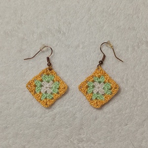 Horgolt négyzet fülbevaló , Ékszer, Fülbevaló, Lógó fülbevaló, Horgolás, Ékszerkészítés, MESKA