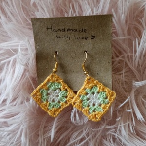 Horgolt négyzet fülbevaló , Ékszer, Fülbevaló, Lógó fülbevaló, Horgolás, Ékszerkészítés, MESKA