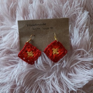 Horgolt négyzet fülbevaló , Ékszer, Fülbevaló, Lógó fülbevaló, Horgolás, Ékszerkészítés, MESKA