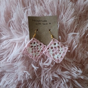 Horgolt négyzet fülbevaló , Ékszer, Fülbevaló, Lógó fülbevaló, Horgolás, Ékszerkészítés, MESKA