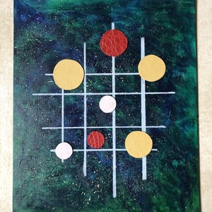 Absztrakt falikép rácsokkal, körökkel, Otthon & Életmód, Dekoráció, Kép & Falikép, Táblakép, Festészet, MESKA