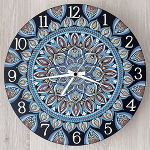 Mandala falióra, kék-barna színekkel, átmérő 35 cm - Meska.hu
