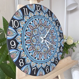 Mandala falióra, kék-barna színekkel, átmérő 35 cm - otthon & életmód - dekoráció - fali és függő dekoráció - falióra & óra - Meska.hu