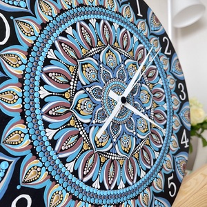 Mandala falióra, kék-barna színekkel, átmérő 35 cm - otthon & életmód - dekoráció - fali és függő dekoráció - falióra & óra - Meska.hu