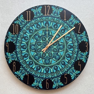 Tengerzöld-arany mandala falióra, átmérő 35 cm - Meska.hu
