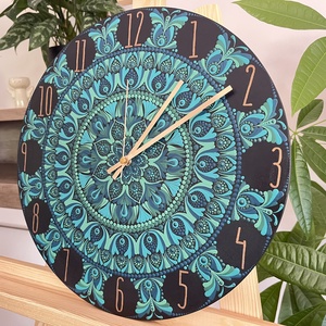 Tengerzöld-arany mandala falióra, átmérő 35 cm - otthon & életmód - dekoráció - fali és függő dekoráció - falióra & óra - Meska.hu