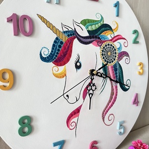 Unikornis festett falióra, átmérő 35 cm - otthon & életmód - dekoráció - fali és függő dekoráció - falióra & óra - Meska.hu