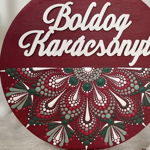 Bordó karácsonyi mandala hűtőmágnes Boldog Karácsonyt felirattal  kézzel festett, ünnepi dekoráció - otthon & életmód - dekoráció - spiritualitás - mandala - Meska.hu