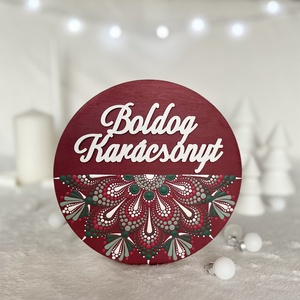 Bordó karácsonyi mandala hűtőmágnes Boldog Karácsonyt felirattal  kézzel festett, ünnepi dekoráció - otthon & életmód - dekoráció - spiritualitás - mandala - Meska.hu