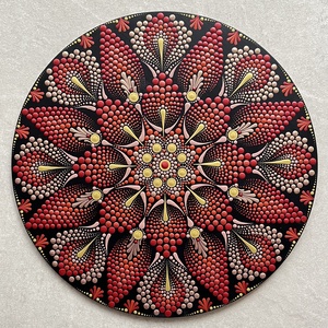 Bordó - arany színnel pontozott mandala - átmérő 30 cm, Karácsony, Karácsonyi lakásdekoráció, Karácsonyi lakásdíszek, Festett tárgyak, MESKA