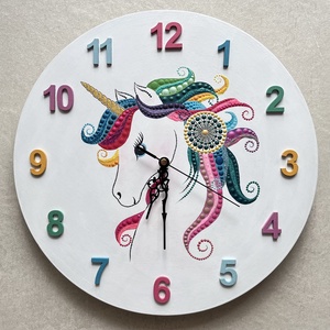 Unikornis festett falióra, átmérő 35 cm - otthon & életmód - dekoráció - fali és függő dekoráció - falióra & óra - Meska.hu