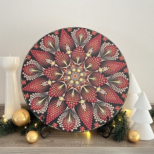 Bordó - arany színnel pontozott mandala - átmérő 30 cm - karácsony - karácsonyi lakásdekoráció - karácsonyi lakásdíszek - Meska.hu