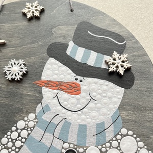 Karácsonyi ajtódísz / kopogtató  hóember és hópelyhek motívummal - karácsony - karácsonyi lakásdekoráció - karácsonyi ajtódíszek - Meska.hu