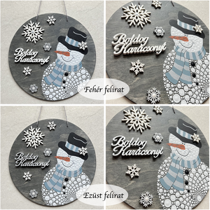 Karácsonyi ajtódísz / kopogtató  hóember és hópelyhek motívummal - karácsony - karácsonyi lakásdekoráció - karácsonyi ajtódíszek - Meska.hu