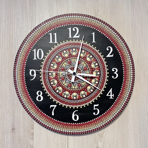 Mandala falióra, bordó, sárga és bézs színekkel, átmérő 35 cm - otthon & életmód - dekoráció - fali és függő dekoráció - falióra & óra - Meska.hu