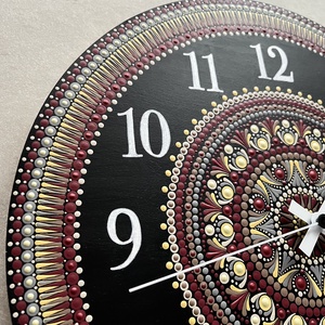 Mandala falióra, bordó, sárga és bézs színekkel, átmérő 35 cm - otthon & életmód - dekoráció - fali és függő dekoráció - falióra & óra - Meska.hu