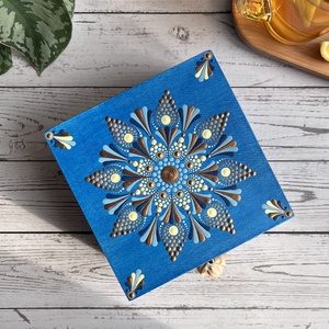 Mandala mintával festett kék fadoboz - teásdoboz - teafiltertartó - otthon & életmód - tárolás & rendszerezés - doboz - Meska.hu