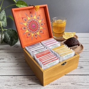 Mandala mintával festett narancs fadoboz - teásdoboz - teafiltertartó - otthon & életmód - tárolás & rendszerezés - doboz - Meska.hu
