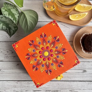 Mandala mintával festett narancs fadoboz - teásdoboz - teafiltertartó - otthon & életmód - tárolás & rendszerezés - doboz - Meska.hu