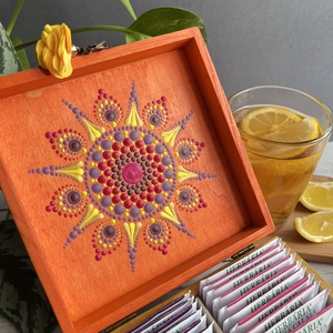 Mandala mintával festett narancs fadoboz - teásdoboz - teafiltertartó - otthon & életmód - tárolás & rendszerezés - doboz - Meska.hu