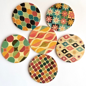 Fa poháralátét retro mintákkal  többféle design - otthon & életmód - konyhafelszerelés, tálalás - tálalás - tányér- és poháralátét - Meska.hu