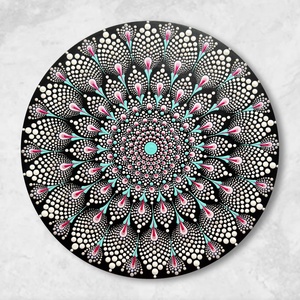 Mandala falidísz türkiz és rózsaszín színekben  kézzel festett egyedi darab, Otthon & Életmód, Dekoráció, Spiritualitás, Mandala, Festett tárgyak, MESKA