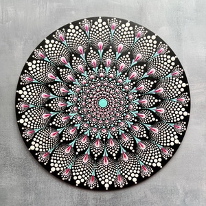 Mandala falidísz türkiz és rózsaszín színekben  kézzel festett egyedi darab - otthon & életmód - dekoráció - spiritualitás - mandala - Meska.hu