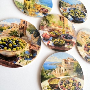 Fa poháralátét mediterrán mintákkal  többféle design - otthon & életmód - konyhafelszerelés, tálalás - tálalás - tányér- és poháralátét - Meska.hu