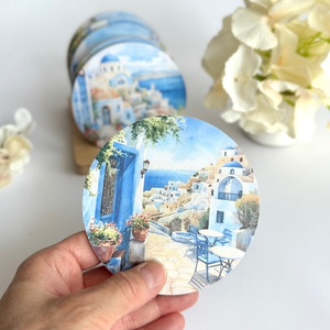 Santorini ihlette poháralátét szett  választható mintákkal - otthon & életmód - konyhafelszerelés, tálalás - tálalás - tányér- és poháralátét - Meska.hu