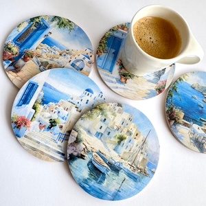 Santorini ihlette poháralátét  többféle design - Meska.hu