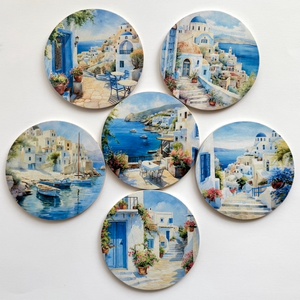 Santorini ihlette poháralátét  többféle design - otthon & életmód - konyhafelszerelés, tálalás - tálalás - tányér- és poháralátét - Meska.hu