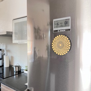 Arany Mandala Hűtőmágnes (13,5 cm)  Kézzel Pontozott, Fekete Alapú Fa Dekoráció - otthon & életmód - konyhafelszerelés, tálalás - konyhai dekoráció - hűtőmágnes - Meska.hu