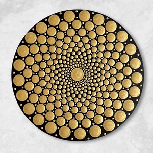 Arany Mandala Hűtőmágnes (13,5 cm)  Kézzel Pontozott, Fekete Alapú Fa Dekoráció, Otthon & Életmód, Konyhafelszerelés, tálalás, Konyhai dekoráció, Hűtőmágnes, Festett tárgyak, MESKA