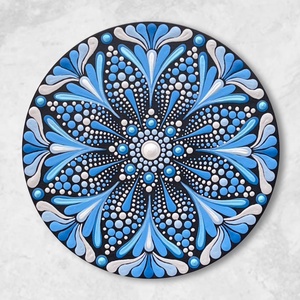 Kék és Fehér Mandala Hűtőmágnes (13,5 cm)  Kézzel Pontozott, Otthon & Életmód, Konyhafelszerelés, tálalás, Konyhai dekoráció, Hűtőmágnes, Festett tárgyak, MESKA