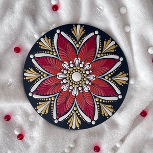 Mikulásvirág mandala hűtőmágnes (13,5 cm) � bordó, arany - karácsony - karácsonyi lakásdekoráció - karácsonyi lakásdíszek - Meska.hu