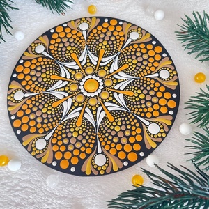 Arany-Narancs Mandala Hűtőmágnes (13,5 cm)  Elegáns Karácsonyi Dísz - otthon & életmód - dekoráció - spiritualitás - mandala - Meska.hu