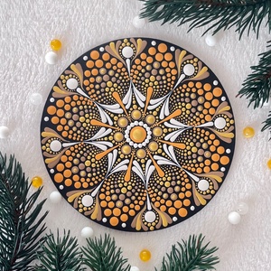 Arany-Narancs Mandala Hűtőmágnes (13,5 cm)  Elegáns Karácsonyi Dísz, Otthon & Életmód, Dekoráció, Spiritualitás, Mandala, Festett tárgyak, MESKA