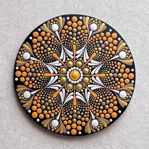 Arany-Narancs Mandala Hűtőmágnes (13,5 cm)  Elegáns Karácsonyi Dísz - otthon & életmód - dekoráció - spiritualitás - mandala - Meska.hu